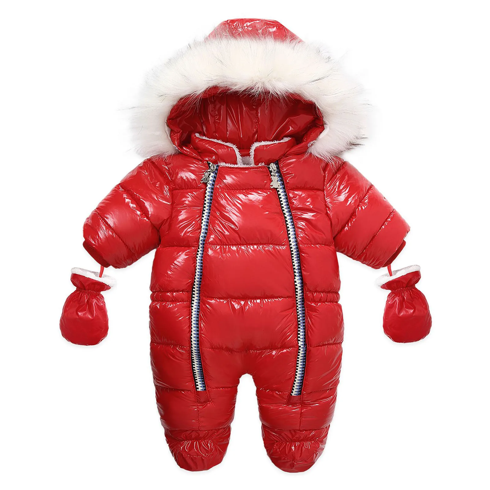 

2024 Winter Newborn Baby Girls Clothing Warm Winter Snowsuit Down Jacket With Gloves Hooded Snow Wear Coat Outwear Thick Romper