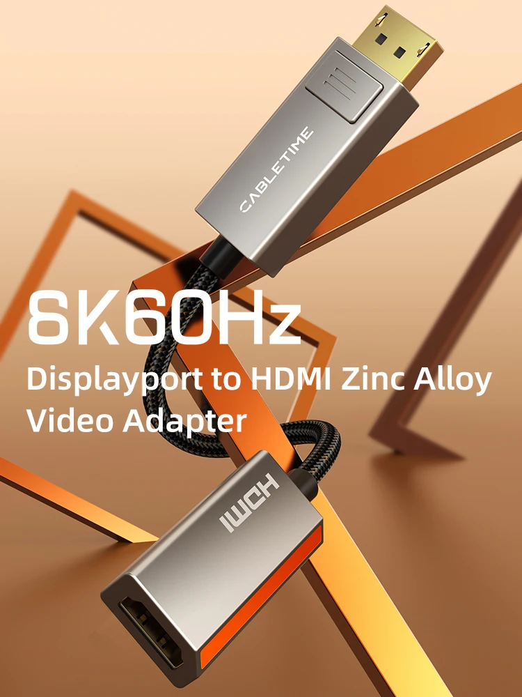Adapter CABLETIME Displayport na HDMI 8K 60Hz 4K 120Hz HDR 10 ze stopu cynku, chip VMM7100 do komputerów stacjonarnych, adapter DP C449 — zdjęcie produktu 6