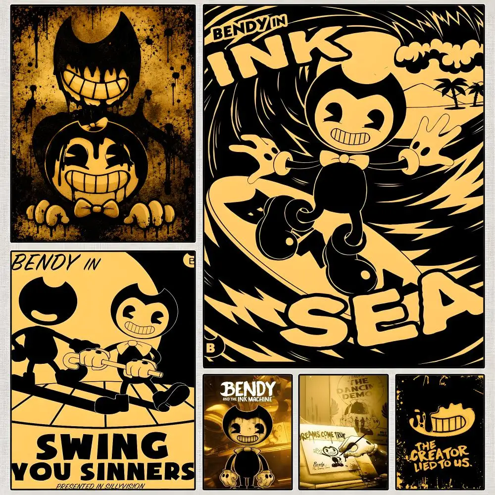 Game Bendy And The Ink Machine Horror Poster PP Wall Art Print Removable Water-Resistant Home Decor for Bedroom Apartment Gift