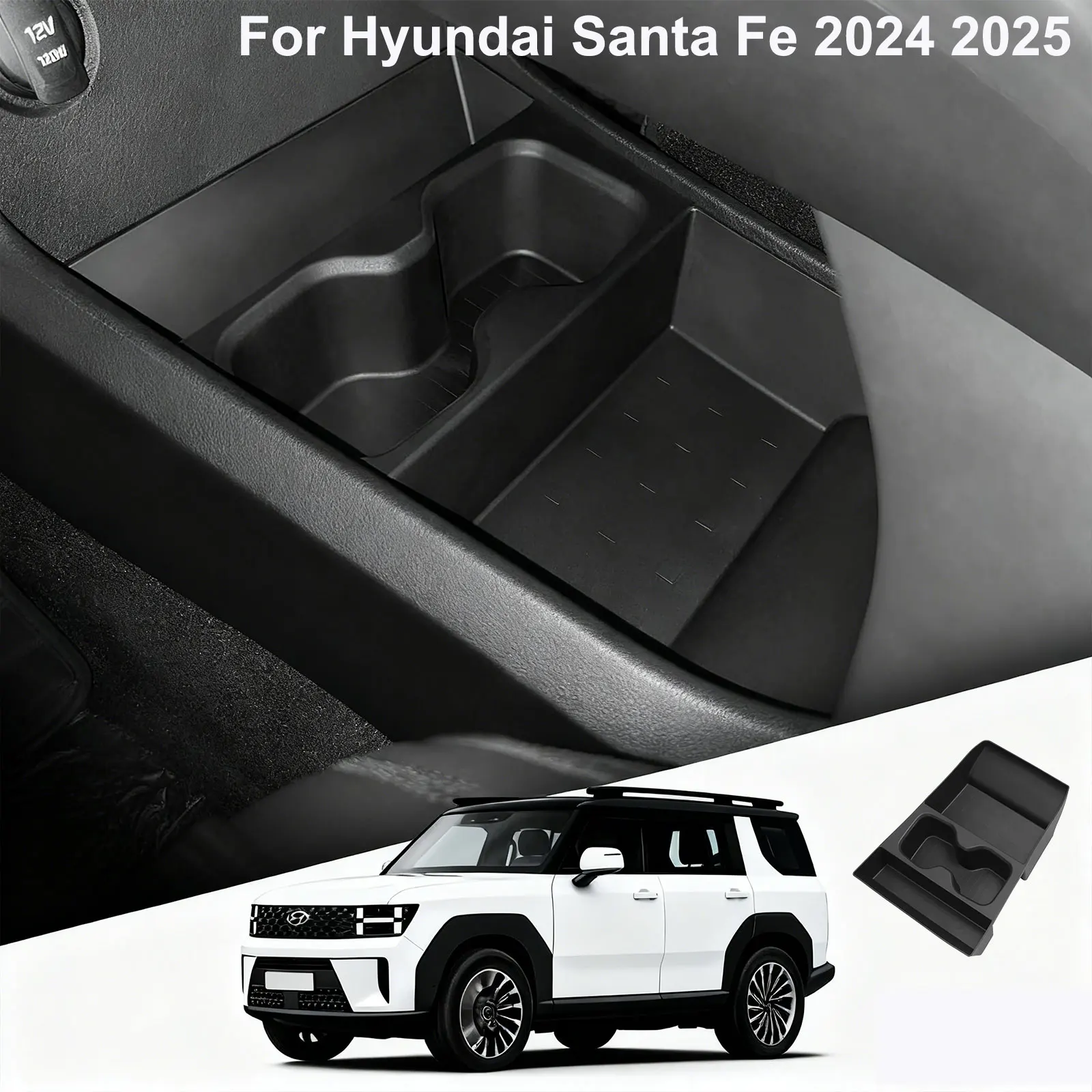 

For Hyundai Santa Fe 2024 2025 Centre Console Lower Storage Box TPE Cup Holder Durable Car Interior Accessories