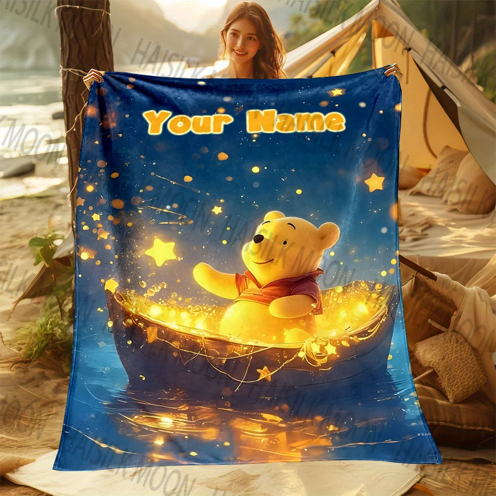 ディズニー-くまのプーさんのプリントブランケット,暖かくて柔らかく,家庭,オフィス,キャンプ,車に適しており,名前でカスタマイズできます