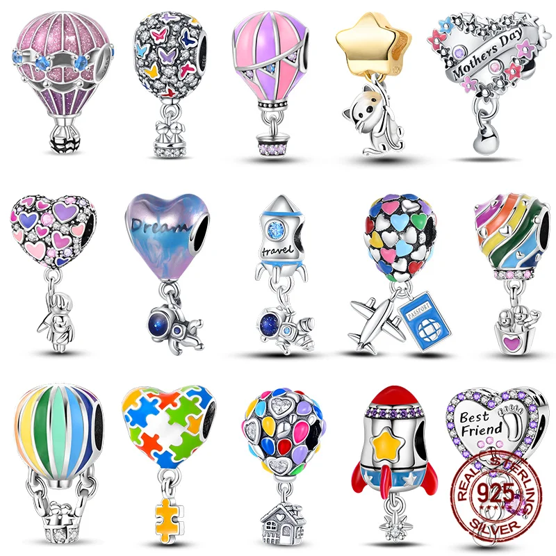 925 Sterling Silber Reise Heißluftballon Flugzeug Reisepass Charms passen 925 Original Armbänder Schmuck machen für Frauen Geschenk