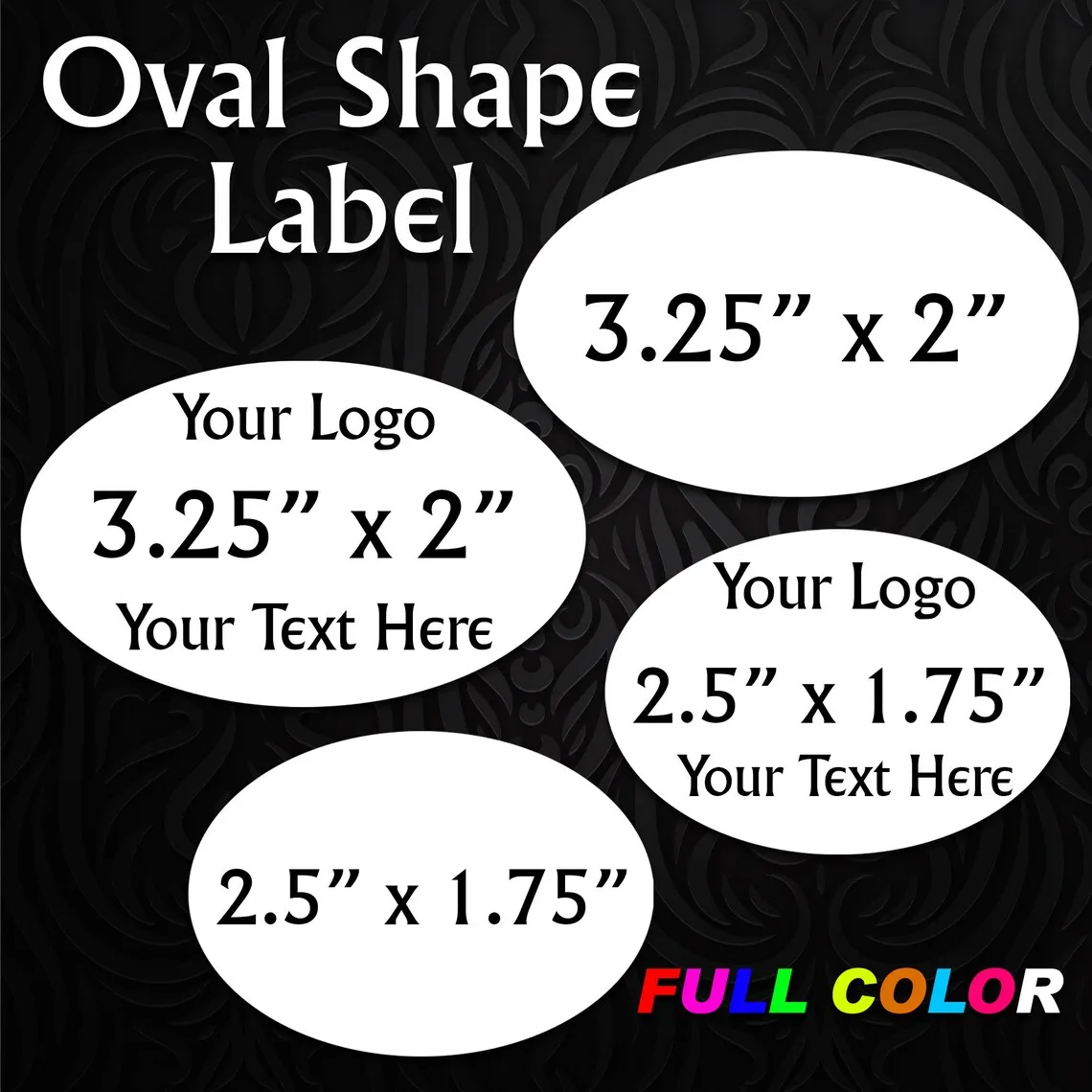 Oval Custom stickers, Custom labels, Personalized, Your Design, Logo, Text, Picturer