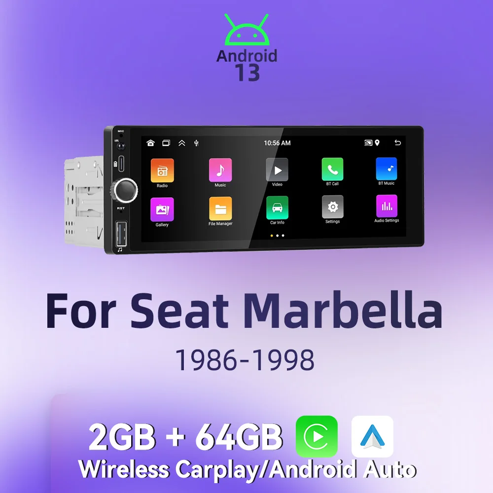 

6.86" Screen Stereo for Seat Marbella 1986-1998 Carplay Android Auto Android Car Multimedia 1 Din Radio Head Unit GPS BT
