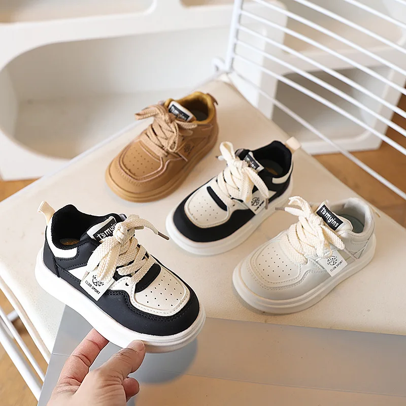 

2025 New Toddler Baby Kids Fashion Design Walking Shoes Sneakers White Non-slip Casual Shoes Boys Breathable Outdoor Board Shoes