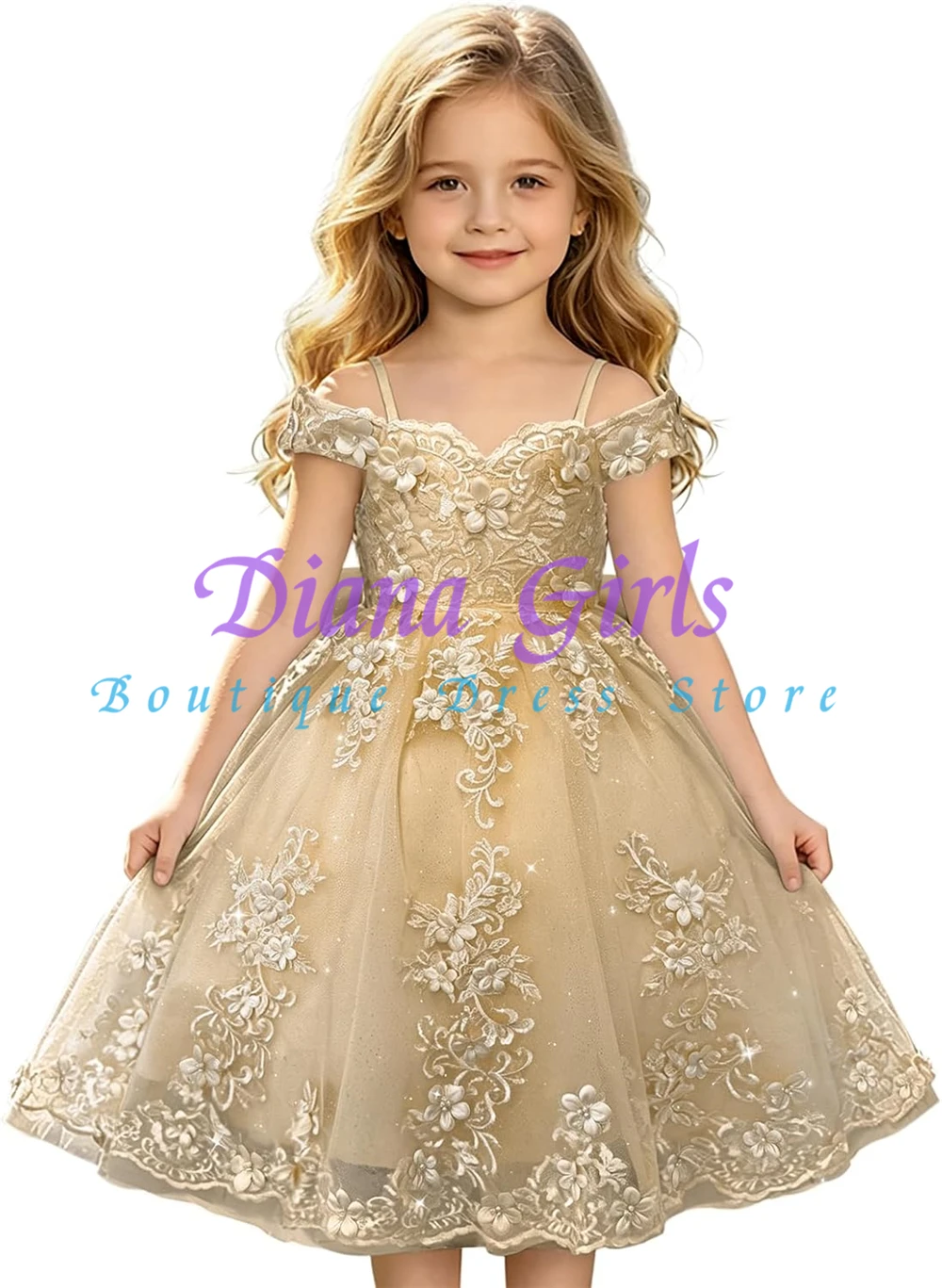 Gorgeous Quality Tulle Beading Flower Girl Dress Off Shoulder Flowers Lace First Communion Dress for Wedding Toddler Kids Gowns