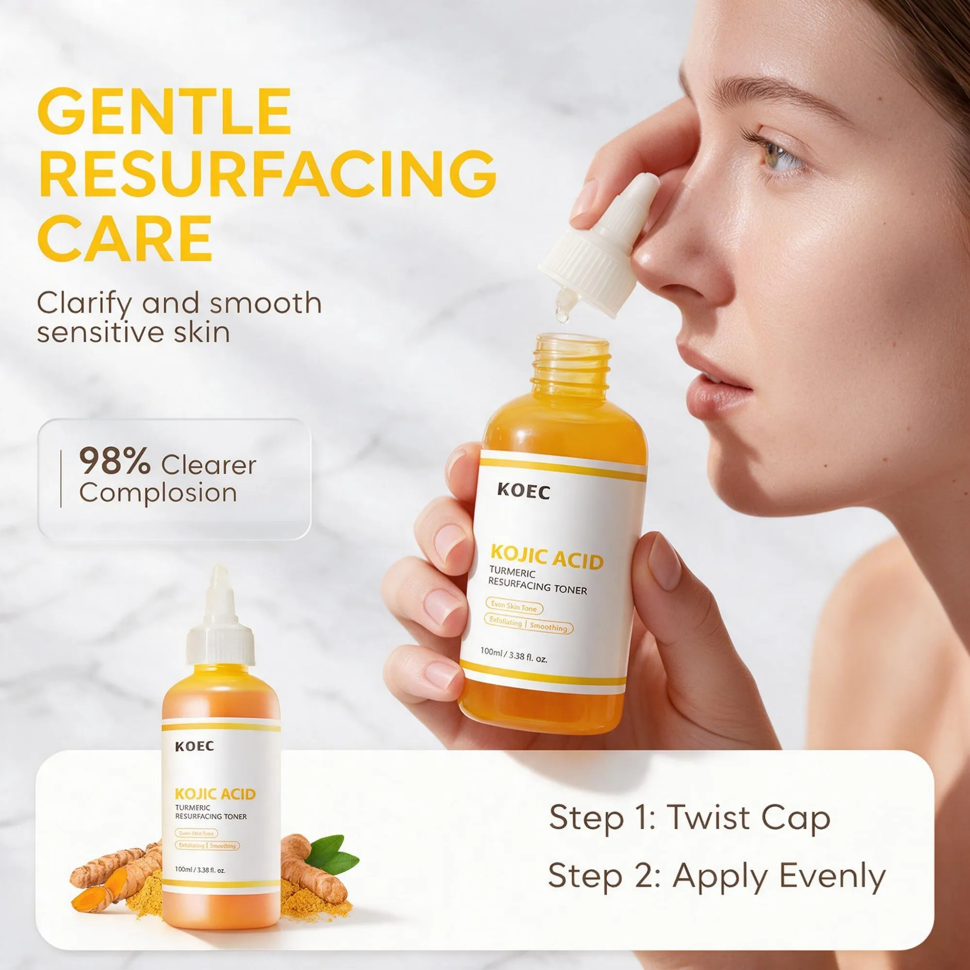 Kojic Acid Turmeric Face & Body Toner, 2026 Niacinamide Glycolic Acid Clarifying Balancing Toner, Refine Texture for Dull Uneven‑Looking Skin, Daily Skin Care, Ideal Present for Halloween Thanksgiving Christmas