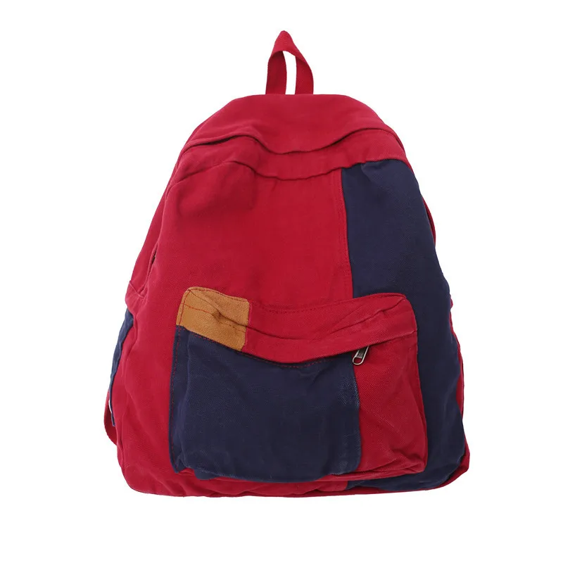 Japanese Washed Canvas Backpack Female Large-capacity Schoolbag Ins Splicing Leisure College Students' Backpacks for Men Women