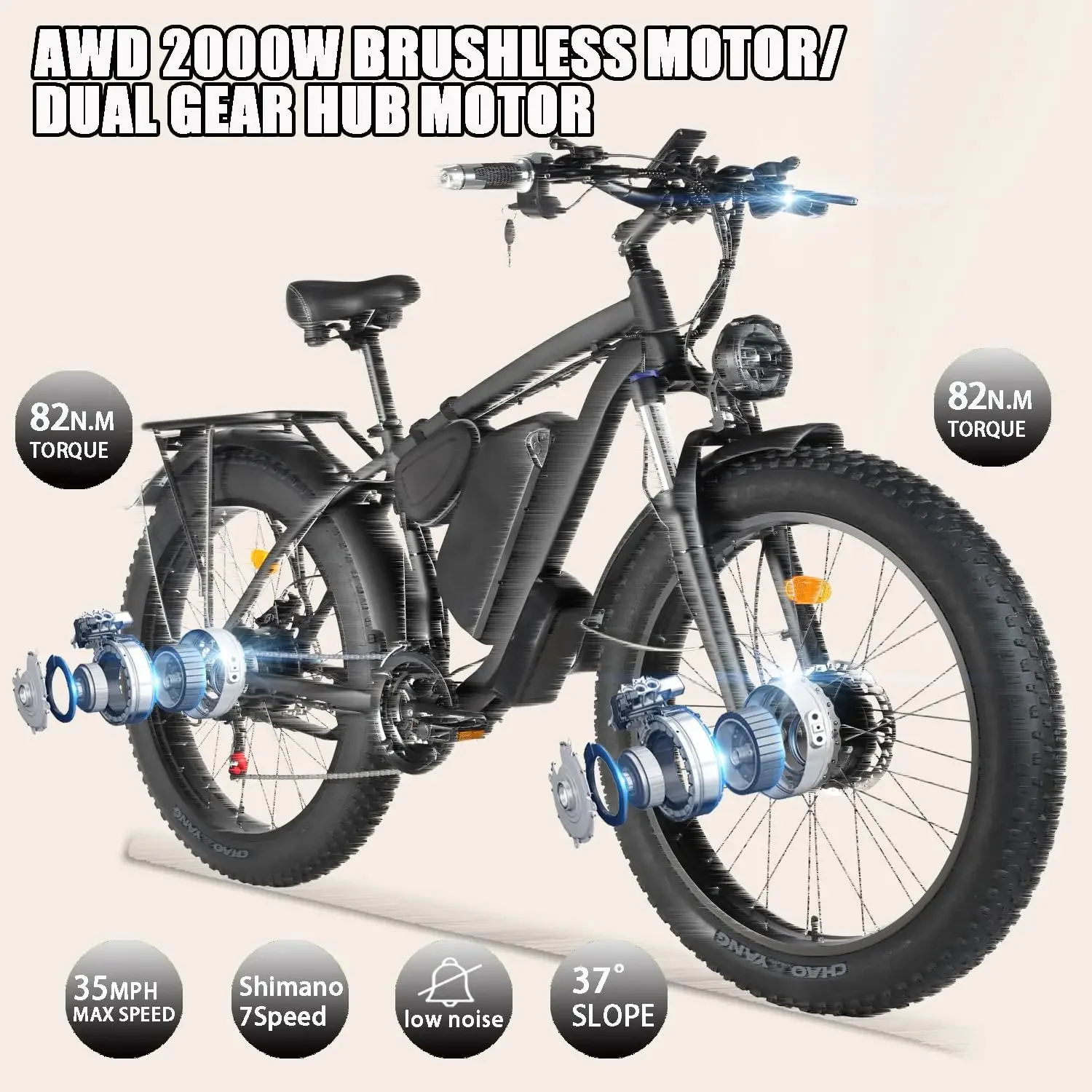 

New Full Suspension Electric Bike 48V 22.4AH 2000W Dual Motor Electric Bicycle City Road Communing Mountain Off-road Adult Ebike