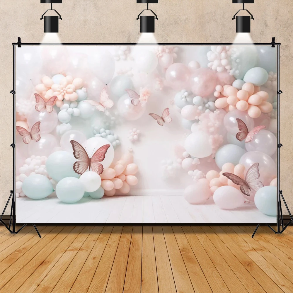 Girl Boy 1st Birthday Party Balloon Backdrop Arched Door Colorful Balloon Newborn Baby Shower Cake Smash Photographic Background