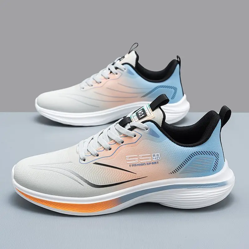 Men Casual Athletic Running Sneakers Breathable Mesh Upper Thick Shock-Absorbing Sole Non Slip Lace Up Outdoor Sports Footwear