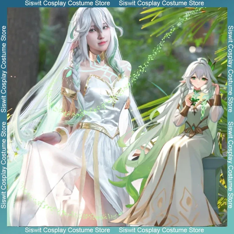 

Game Genshin impact greater Lord rukkhadevata cosplay costume wig set Aranyaka Sumeru Naida Halloween Carnival party wherein