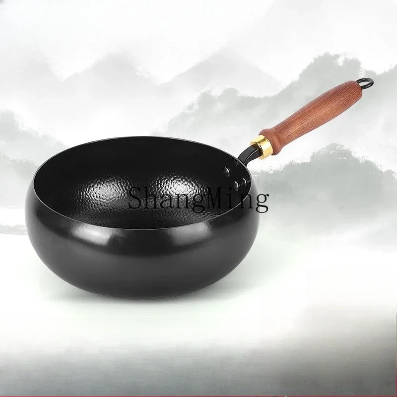 

CL Household Hammer Belly Iron Pot Deepened Hand Forged Wrought Iron Wok Uncoated Household Small Saucepan