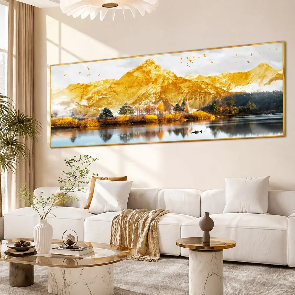 Mountain Landscape Bedroom Wall Stickers Golden Sunrise Modern Style Bedside Decorative Paintings Long Horizontal Format