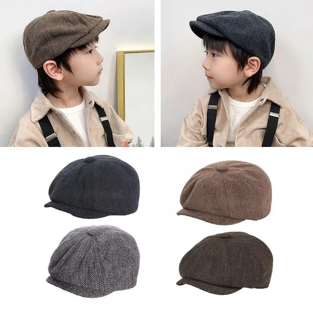 Sombrero octogonal Vintage para niños y niñas, Boina de invierno para niños, accesorios de fotografía para niños, E3d9, 52/54