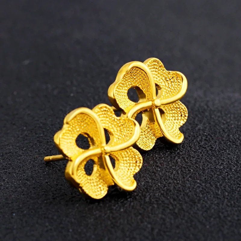 Pure Dubai K Fried Dough Clover Earrings for Women Girlfriend Wedding Birthday Gift Gold Color Earrings Fine Jewelry Gifts