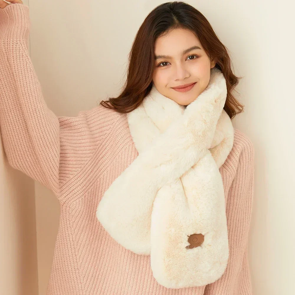 OhSunny الشتاء النساء وشاح سميك دافئ تقليد الأرنب الفراء لينة الحرارية أفخم الأوشحة بلون لطيف للفتيات الإناث