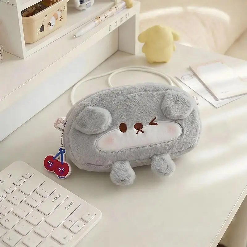 Multi-function Otter Penguin Plush Pencil Case Large Capacity Storage Bag for Stationery Cables Lipstick School Use