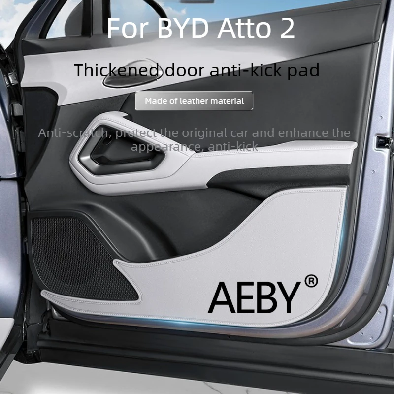 AEBY For BYD Atto 2 Smart Driving Editio 2024-2025 Door Panel Protector,Door Lower Guard Mat,Leather Kick Guard Anti-Scratch Pad
