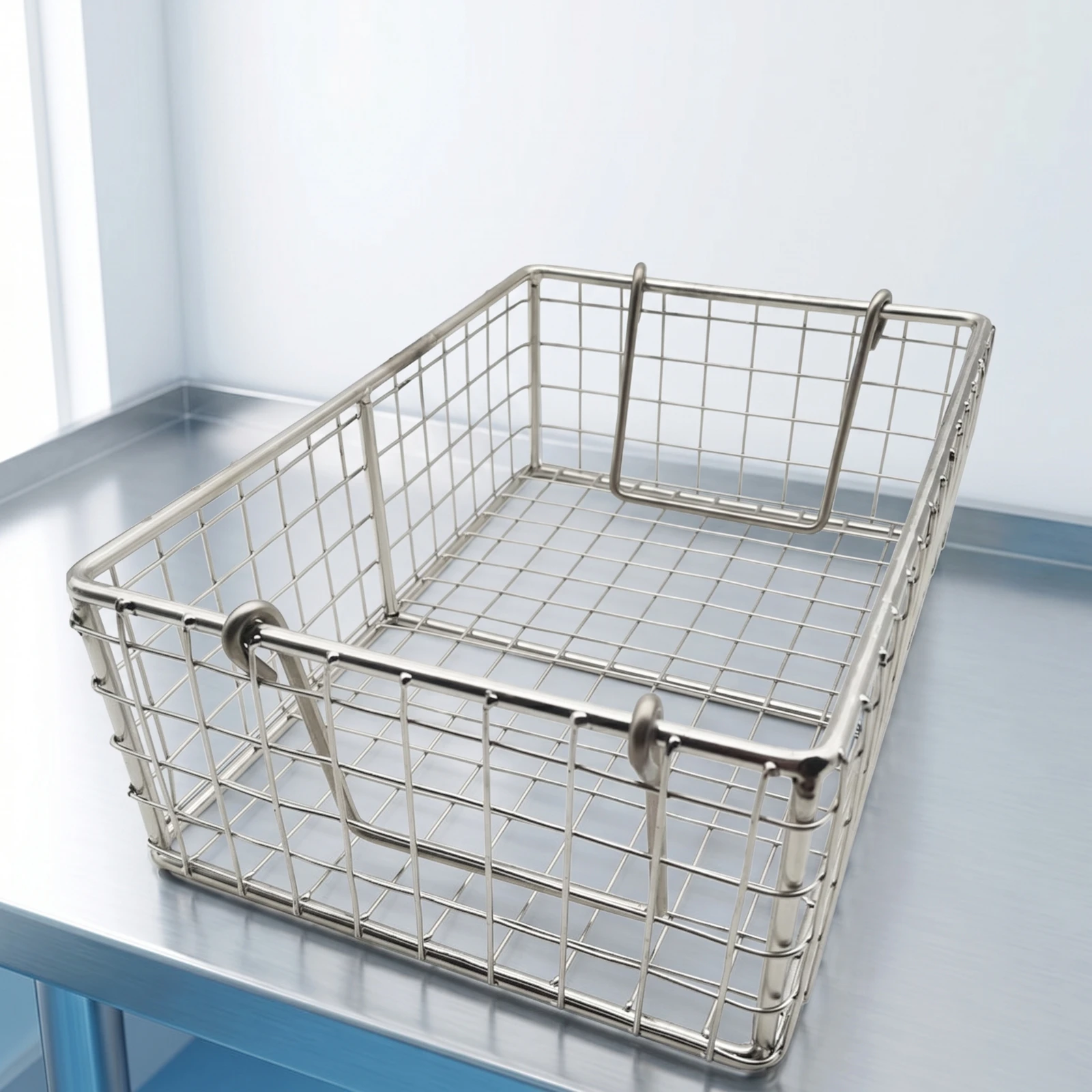 Stainless Steel Wire Basket Polished Washing Basket with Handles Organizer Corrosion-Resistant Mesh for Laboratory, Workshop