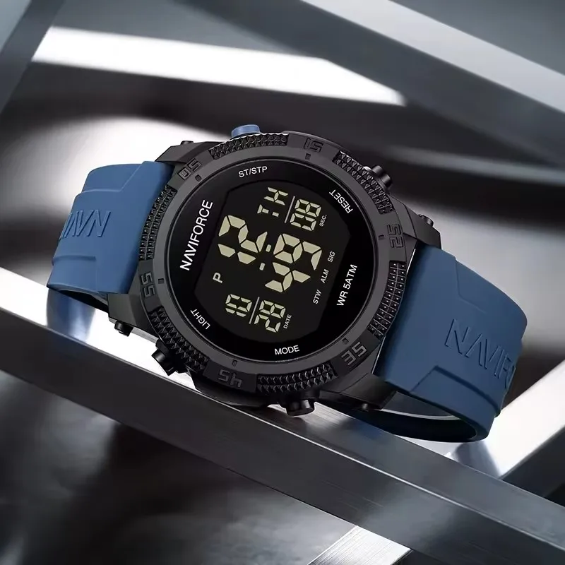 Naviforce 7104 esportes moda masculina relógio eletrônico calendário luminoso à prova dwaterproof água pulseira de silicone simples relógios digitais para homem