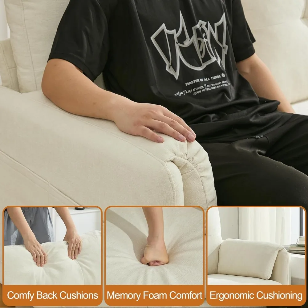 أريكة حديثة بمقعدين مع وسائد مسند للذراعين، وجيوب تخزين، وسهل التجميع، وأريكة قماش منجدة لبحر مريح #5