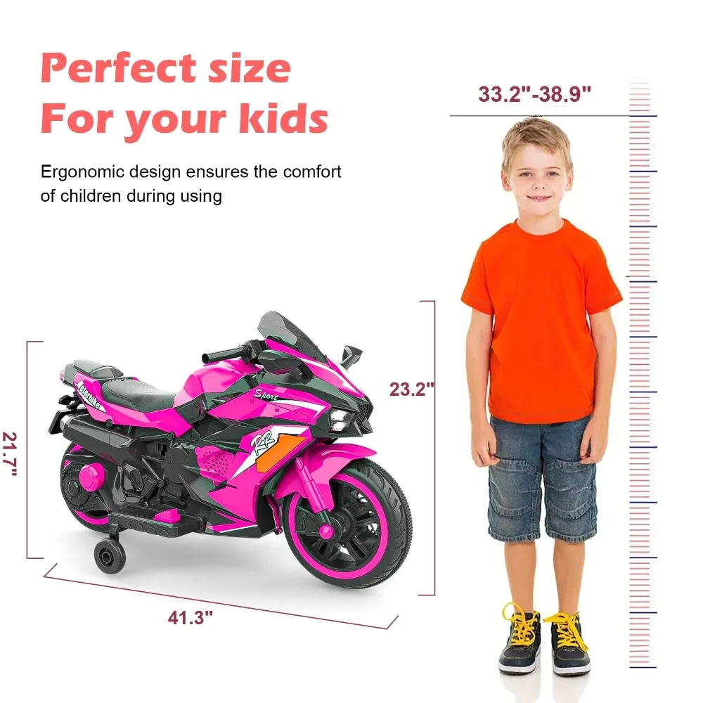 Zogymoz Motorcycle for Kids, 12V Kids Motorcycle Ride on for 3-8 Years Childs,Powered Ride-ons Toy Gift-Red