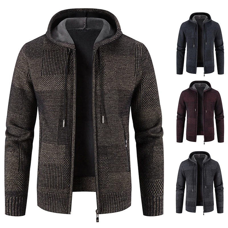 Men\'s Winter Thickened Cardigan Faux Fur Mink Sweater Cold Blouse Male Overcoat Hooded Plus Velvet Parkas Zip Outwear