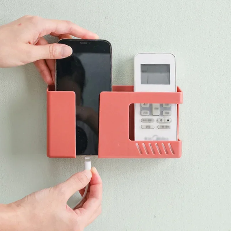 Non-Punching Wall-Mounted Remote Control Storage Box Rack For TV Air Conditioning Mobile Phone Charging Organizer