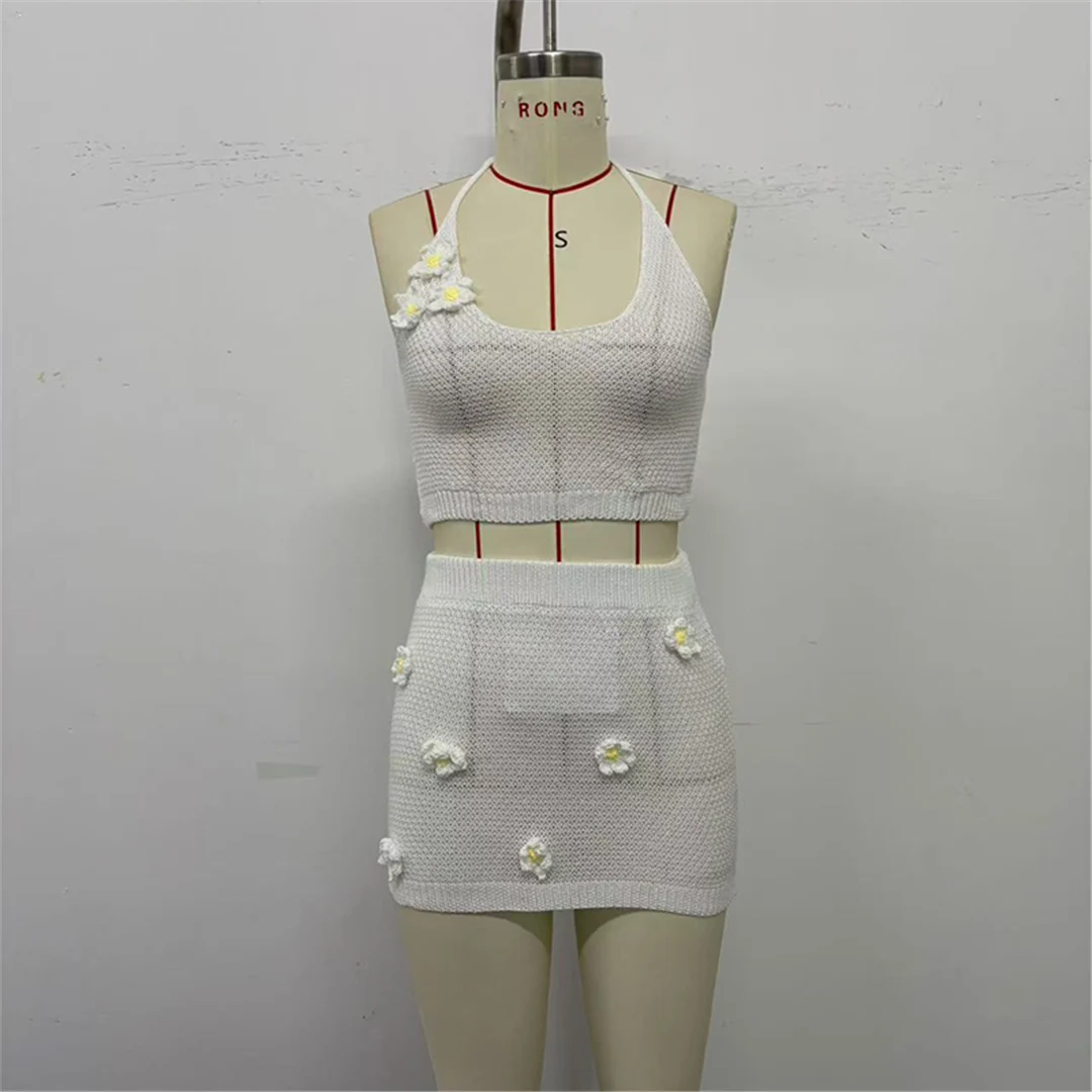 3D-Blumen-Neckholder-Häkelkleid, 2-teiliger Anzug, Strandkleid, Strandmode, Strandbekleidung, Strand-Cover-up, Damen, V6523 – Detail 13