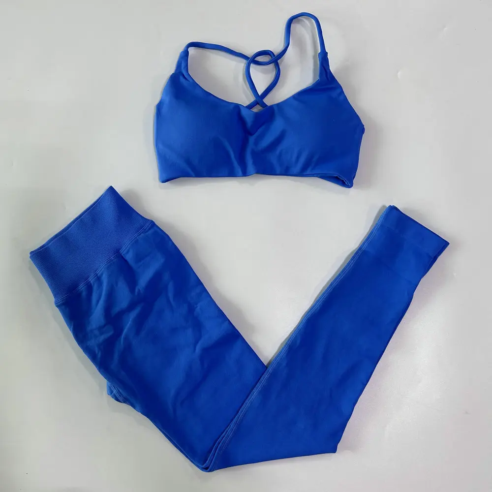 2-teiliges Sport-Set für Damen, nahtloser Yoga-BH mit Riemchen am Rücken, mittlerer Halt, Yoga-Leggings mit hoher Taille, Scrunch-Gym-Hose, Fitness-Strumpfhose – Detail 21