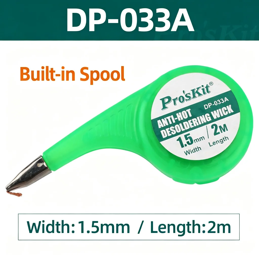 Pro'sKit DP Series Desoldering Wick Tinned Copper Braid Solder Removal Wire for PCB Circuit Board Repair Rework