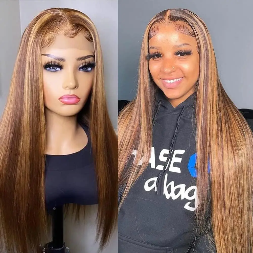 30 inch Highlight 13x6 Lace Front Wig Human Hair Straight 13x4 HD Lace Frontal Wig Pre Plucked Highlight Ombre Human Hair Wigs