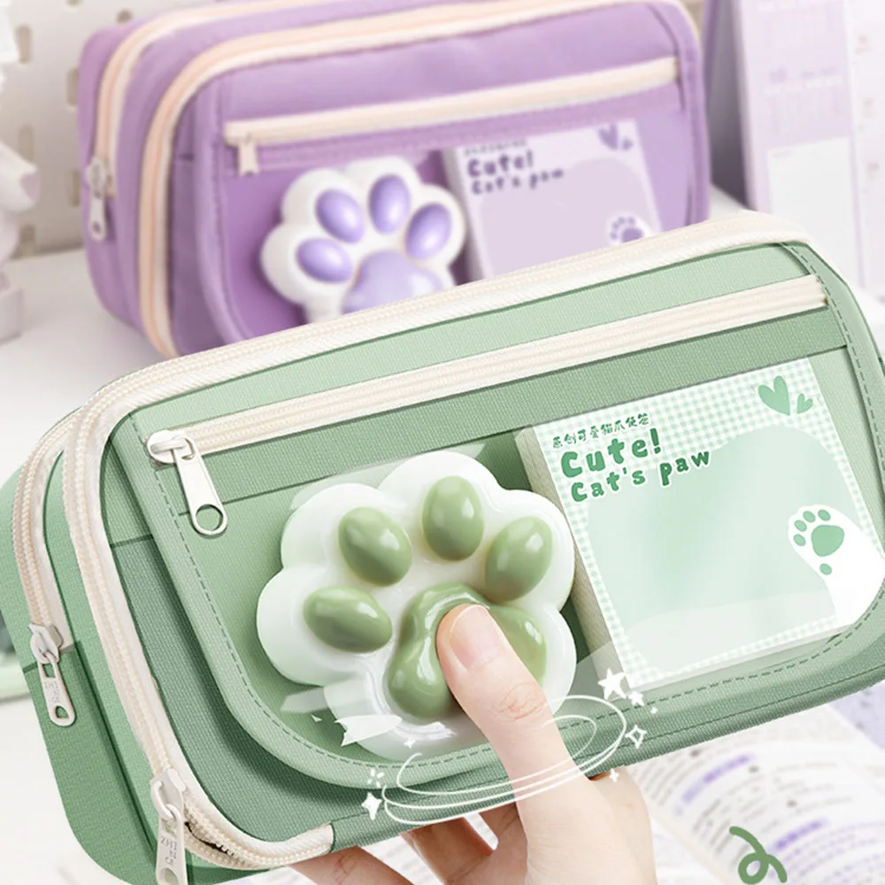 Niedliches Federmäppchen mit Katzenpfoten-Motiv, Stressabbau-Federtasche mit Katzenpfoten, Schulanfang, Kawaii 9-lagiges Federmäppchen, Bürobedarf