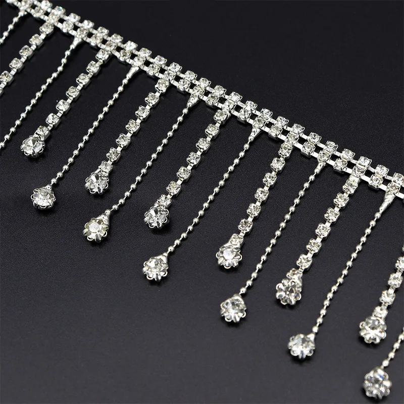 10Yards Strass Trim Fransen unregelmäßige Quaste Kette Diamant Kristall Kleidung Tasche DIY Hochzeits dekoration Geschenk Strass Band – Detail 3