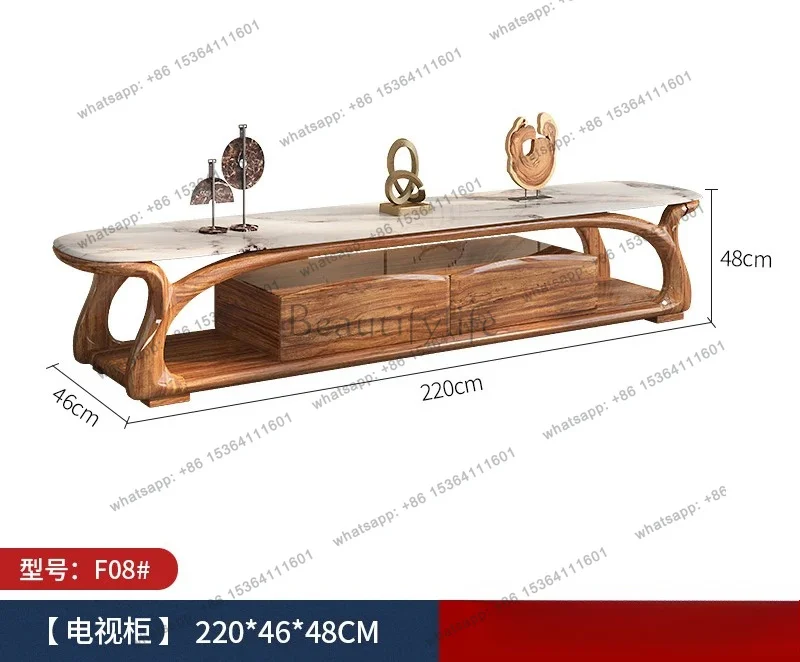 New Chinese Style Ugyen Wood Marble Retractable TV Floor Cabinet Home Locker