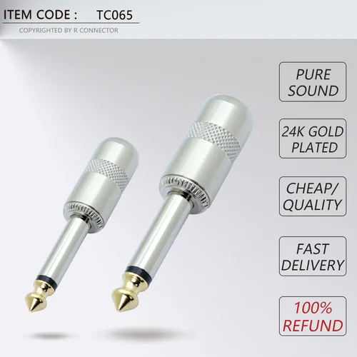 Imagen 2 del producto 1 unidad de conector macho Mono/estéreo de 6,35mm de 1/4 pulgadas, conector de micrófono de Pedal de efectos de guitarra chapado en oro