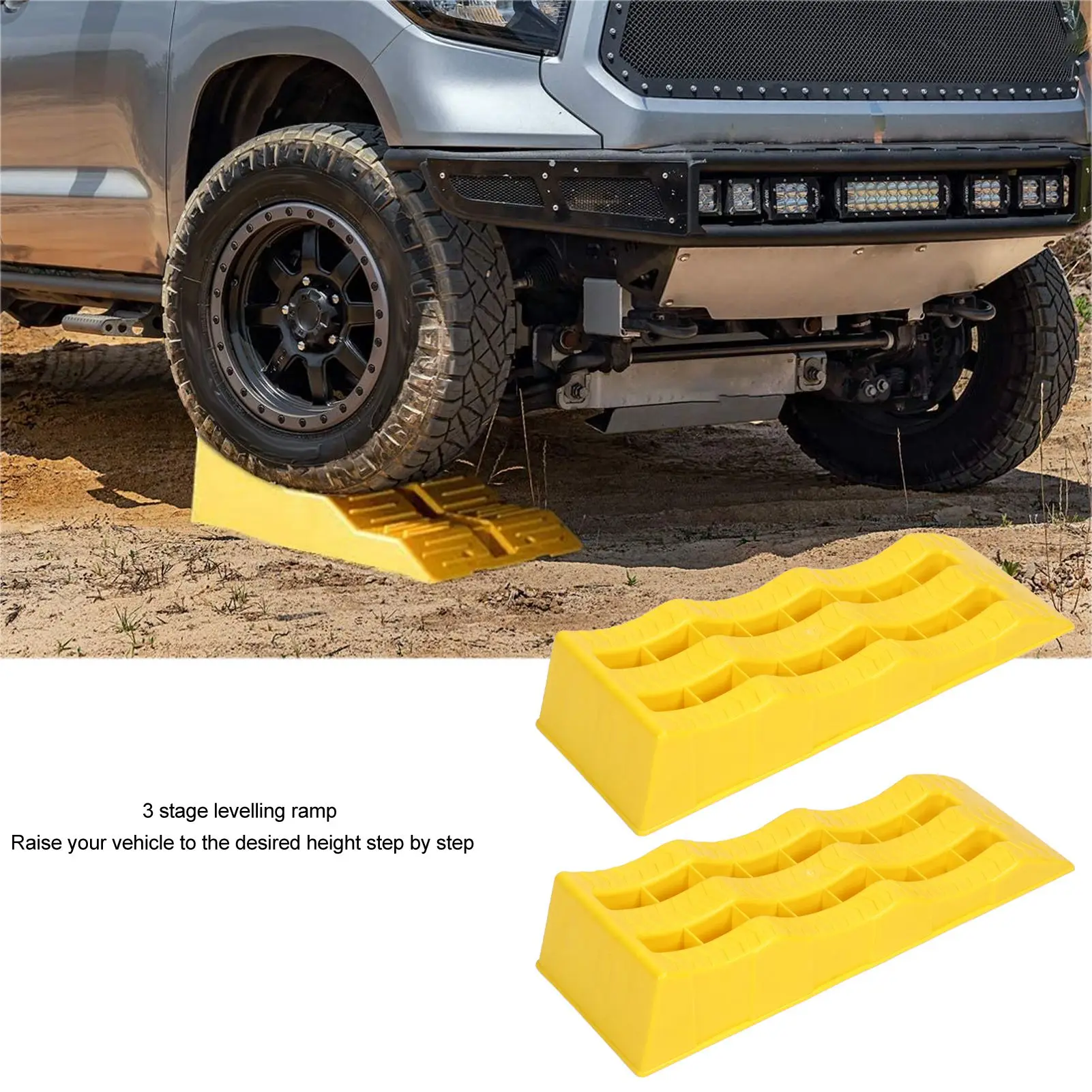 

1 Pair RV Leveling Ramps 3 Stage Yellow Trailer Camper Wheel Chocks for Stabilizing Uneven Ground and Parking