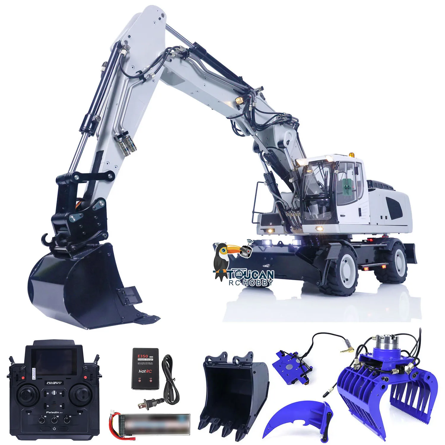 1/14 Wheeled Hydraulic RC Excavator R946 Metal Remote Control TOUCAN RC Hobby Finished Digger Grab Ripper Grab Tiltable Bucket