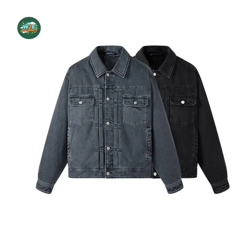 W2EJOURNEY EU US Size Luxury Quality Casual Jacket Autum Winter Cotton Windbreaker Laydown Collar Full Zip Up Denim Jacket