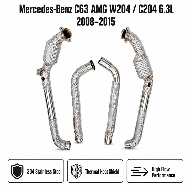 Heat Shielded Catted Exhaust Downpipe for Mercedes-Benz AMG C63 W204 C204 M156 6.3L 2008-2015 Front Section Upgrade