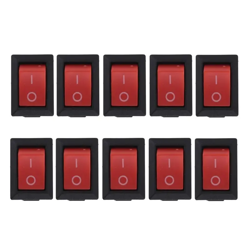 ABZC 30PCS KCD11 2Pin 2P Black Red Boat Car Rocker Switch 3A 250V 6A 125V AC Button KCD1-11 10X15 Power Switch