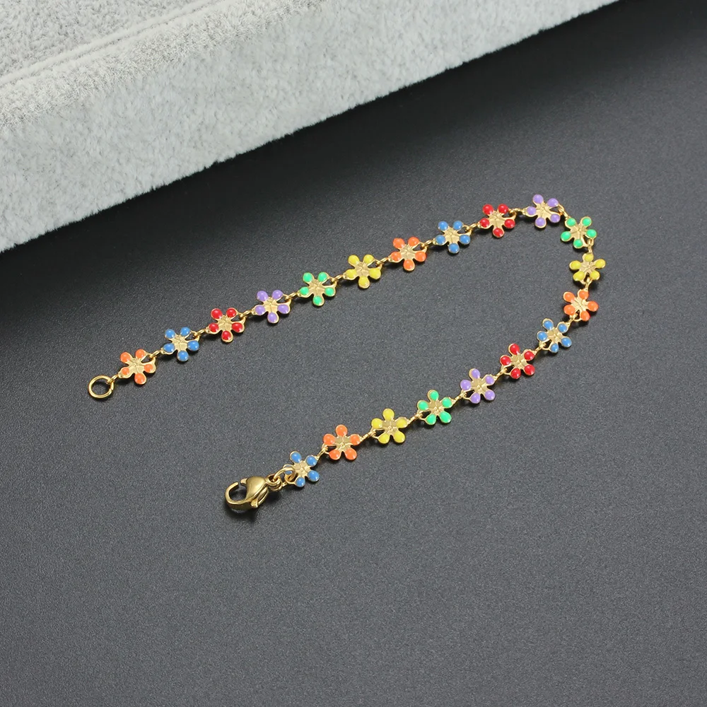 سوار سلسلة من المينا من الفولاذ المقاوم للصدأ للنساء ، ملون ، لطيف ، سحر رومانسي ، مجوهرات نسائية متعددة الألوان ، 7-9 بوصة ، فاخرة