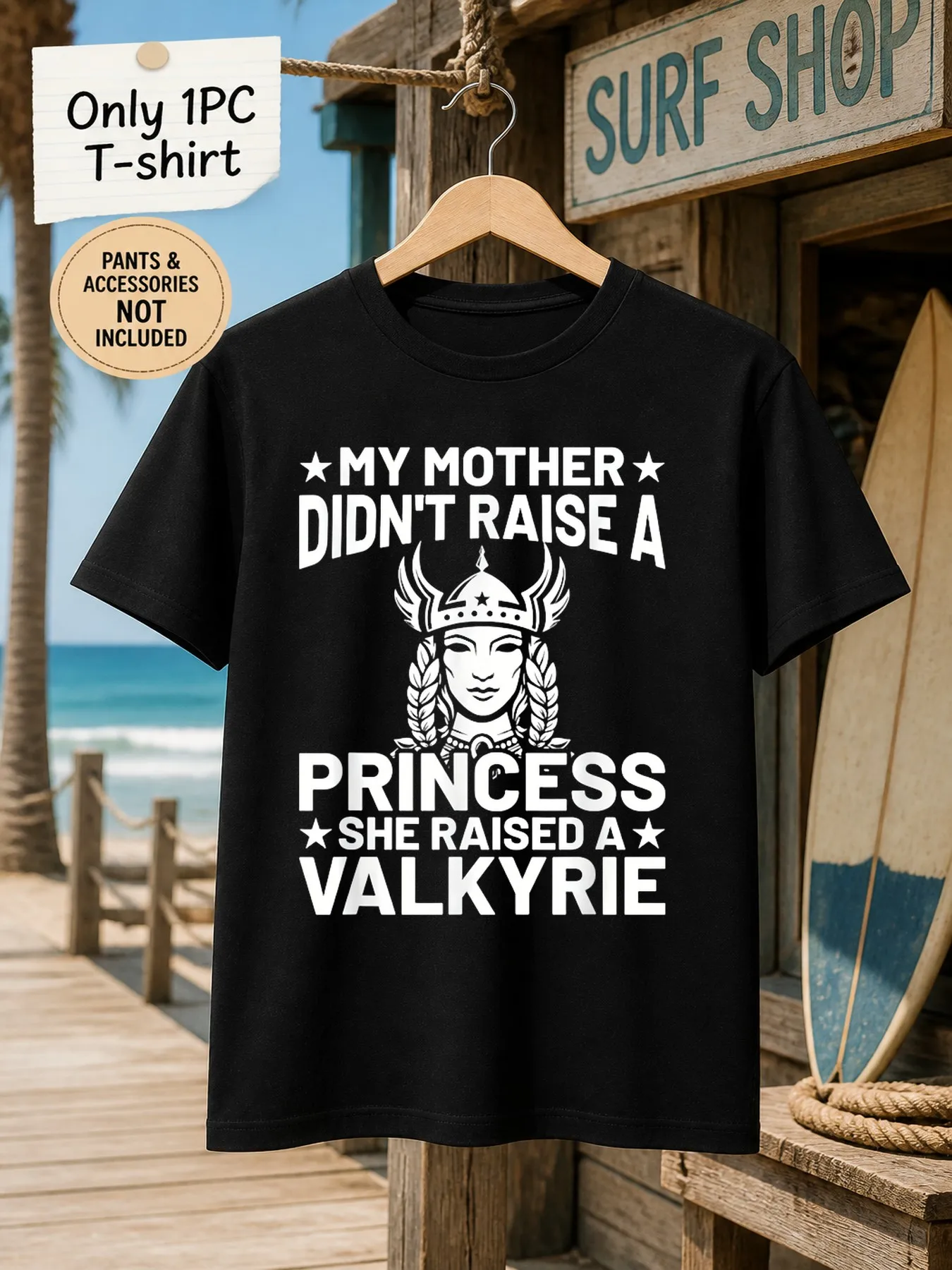 1pc Men'S Graphic T-Shirt My Mother Didn'T Raise a Princess She Raised a Valkyrie Short Sleeve Crew Neck [Solely 1pc T-SHIRT]