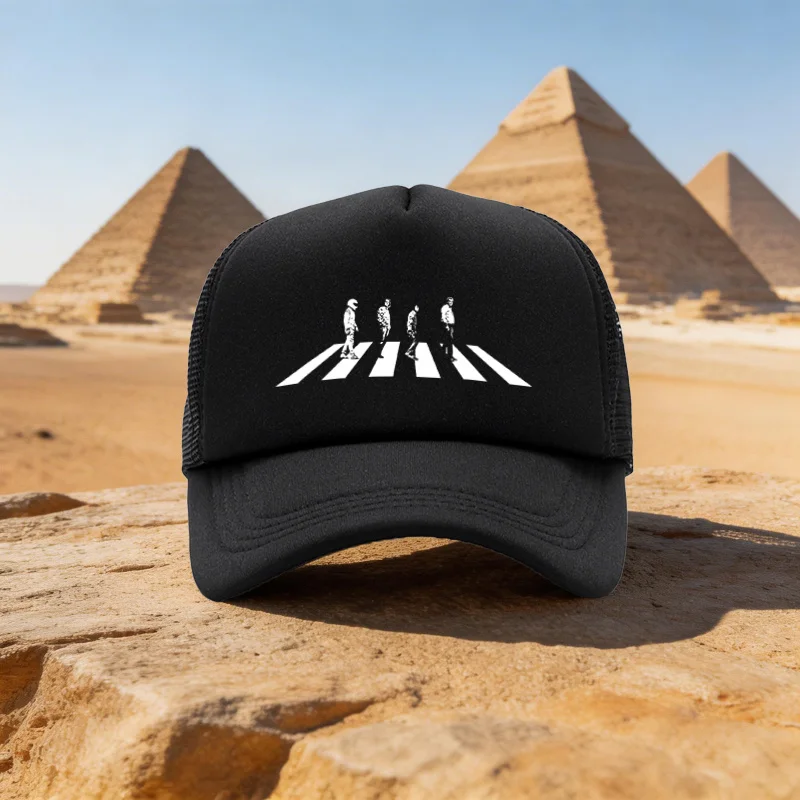 Unisex Adjustable Snapback Baseball Cap with Zebra Stripe & Four-Person Walking Pattern - Lightweight Mesh Suitable for Sports,