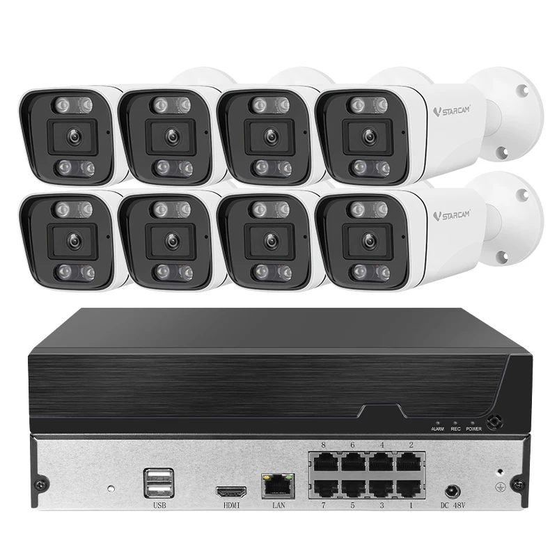 8CH 5MP POE NVR Kit AI Video Surveillance Camera System with 4K 8pcs RJ45 USB POE Port Power Socket Bullet IP Camera System