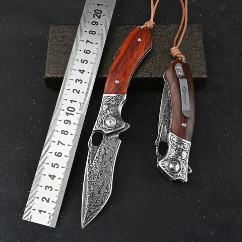 SDOKEDC VG10 Damascus Camping Pocket Knives Outdoor Utility Folding Blade Tool Rosewood Handle Gift