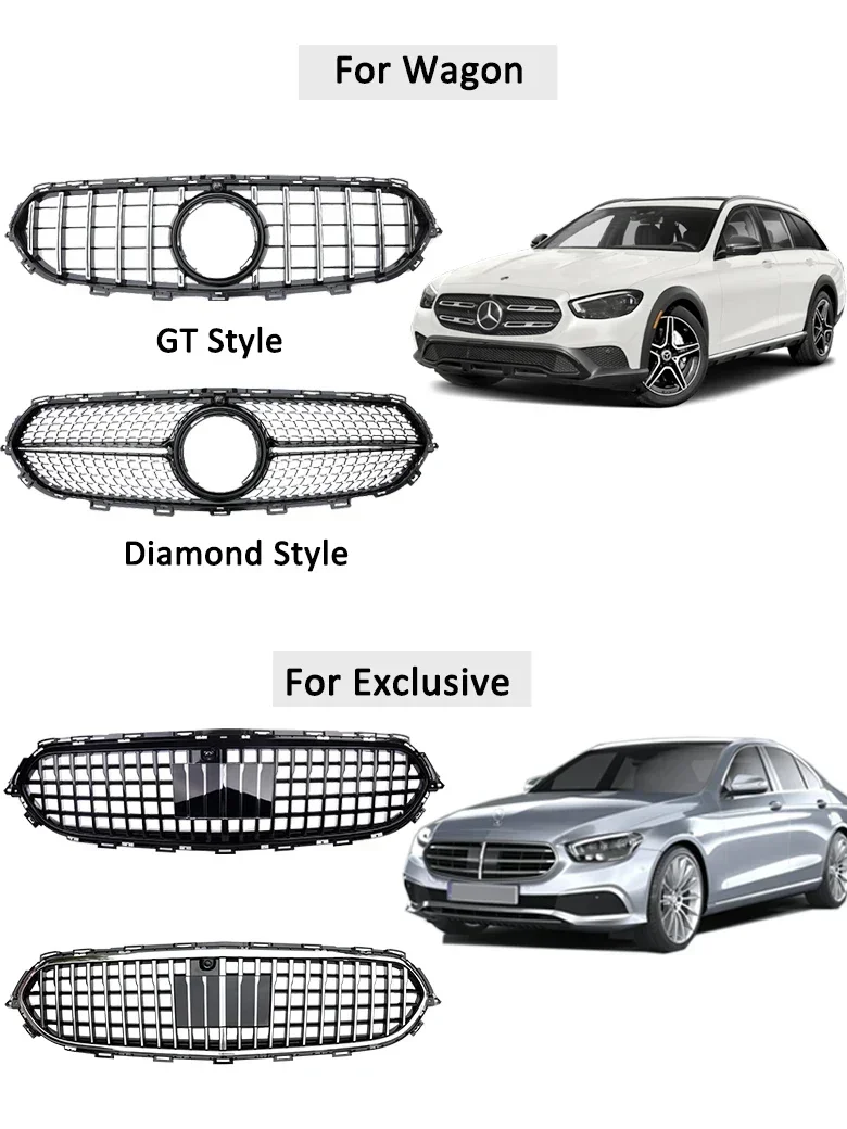 For Mercedes Benz E Class W213 2020+ Panamericana GT Diamond Grill Sport Style AMG Grille Black Silver Front Bumper Exclusive