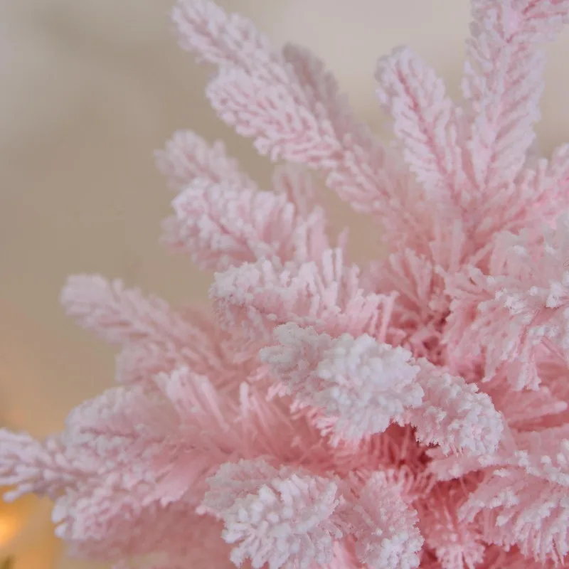 Pink Flocked Mini Rotating Christmas Tree Metal Base Small Artificial Tree Tabletop Holiday Decor