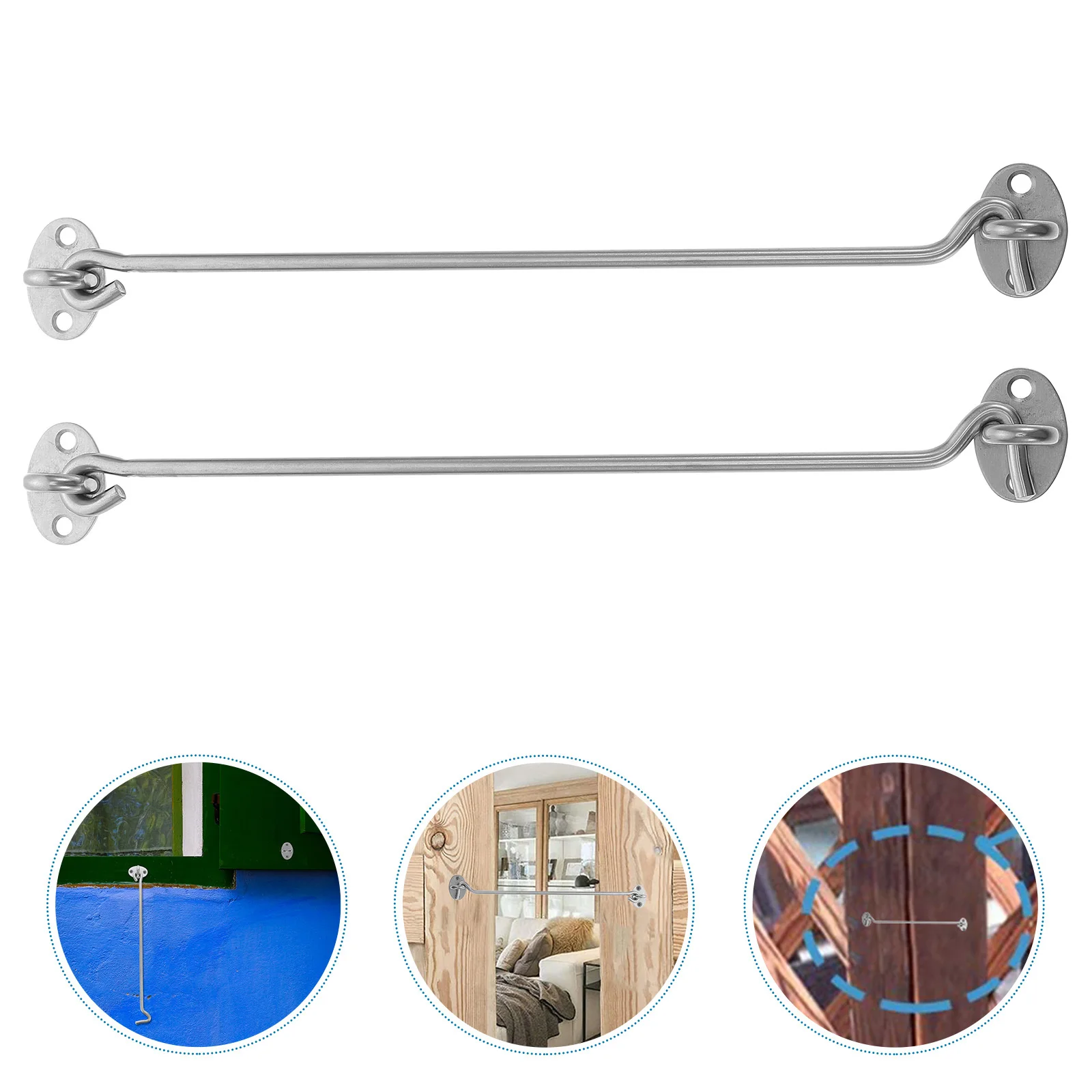 

2Pcs 12Inches Stainless Steel Wind Hook Sturdy Rustproof Door Window Latch Strong Metal Buckle Easy Install Neat Finish Cabin